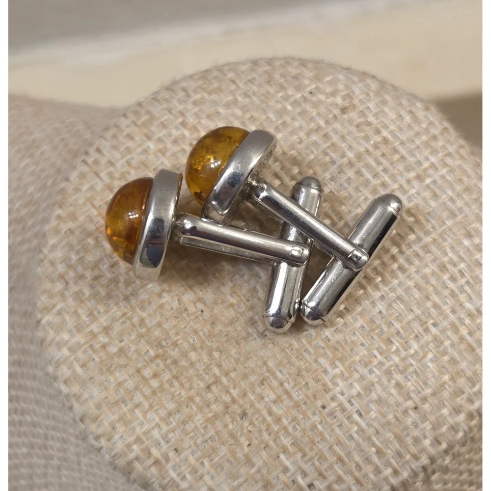 Retro Sterling Silver & Baltic Amber Cufflinks‎ 925